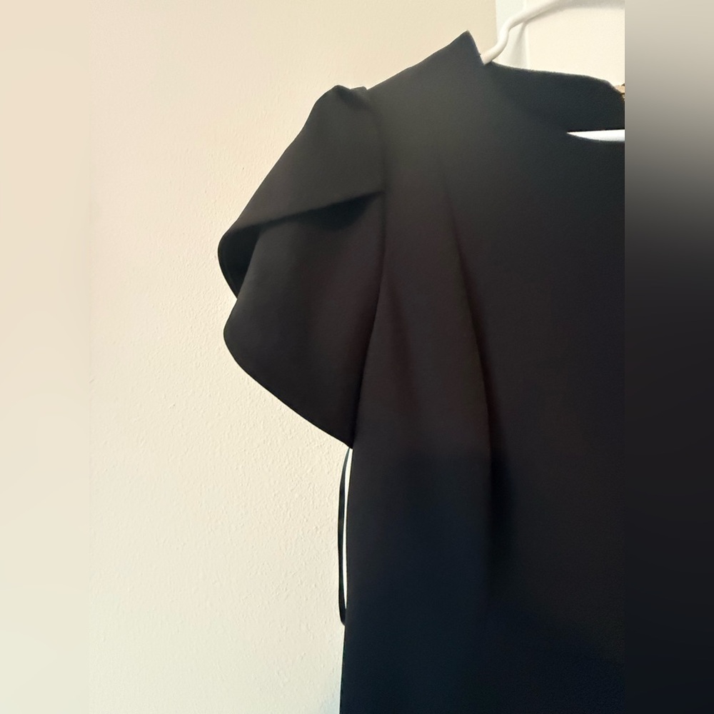 Calvin Klein Black Midi Sheath Dress with Statement Cap Sleeves - Picture 6 of 8